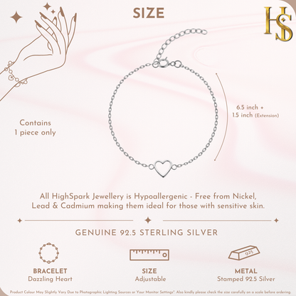 Charming Heart Bracelet in 925 Sterling Silver for Women