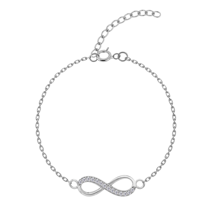 Studded Infinity Bracelet in 925 Sterling Silver With Diamond like Brilliance Sparkling Zirconia