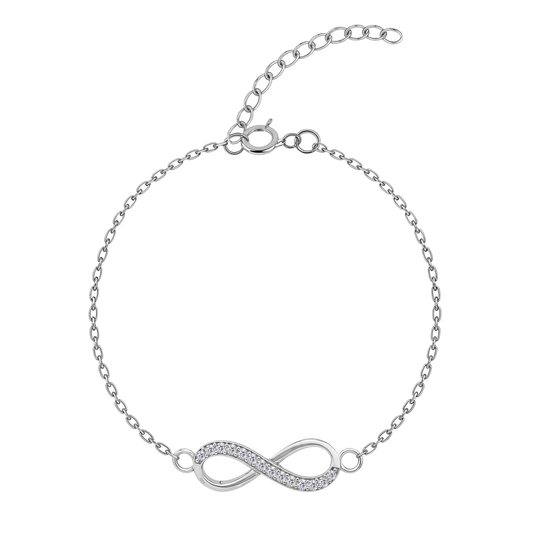 Studded Infinity Bracelet in 925 Sterling Silver With Diamond like Brilliance Sparkling Zirconia