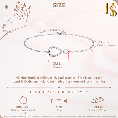 Enduring Infinity Charm Bracelet in 925 Sterling Silver With Stunning Shine for Women