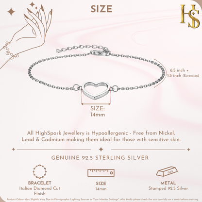 Dazzling Heart Charm Bracelet in 925 Sterling Silver With Stunning Shine for Women