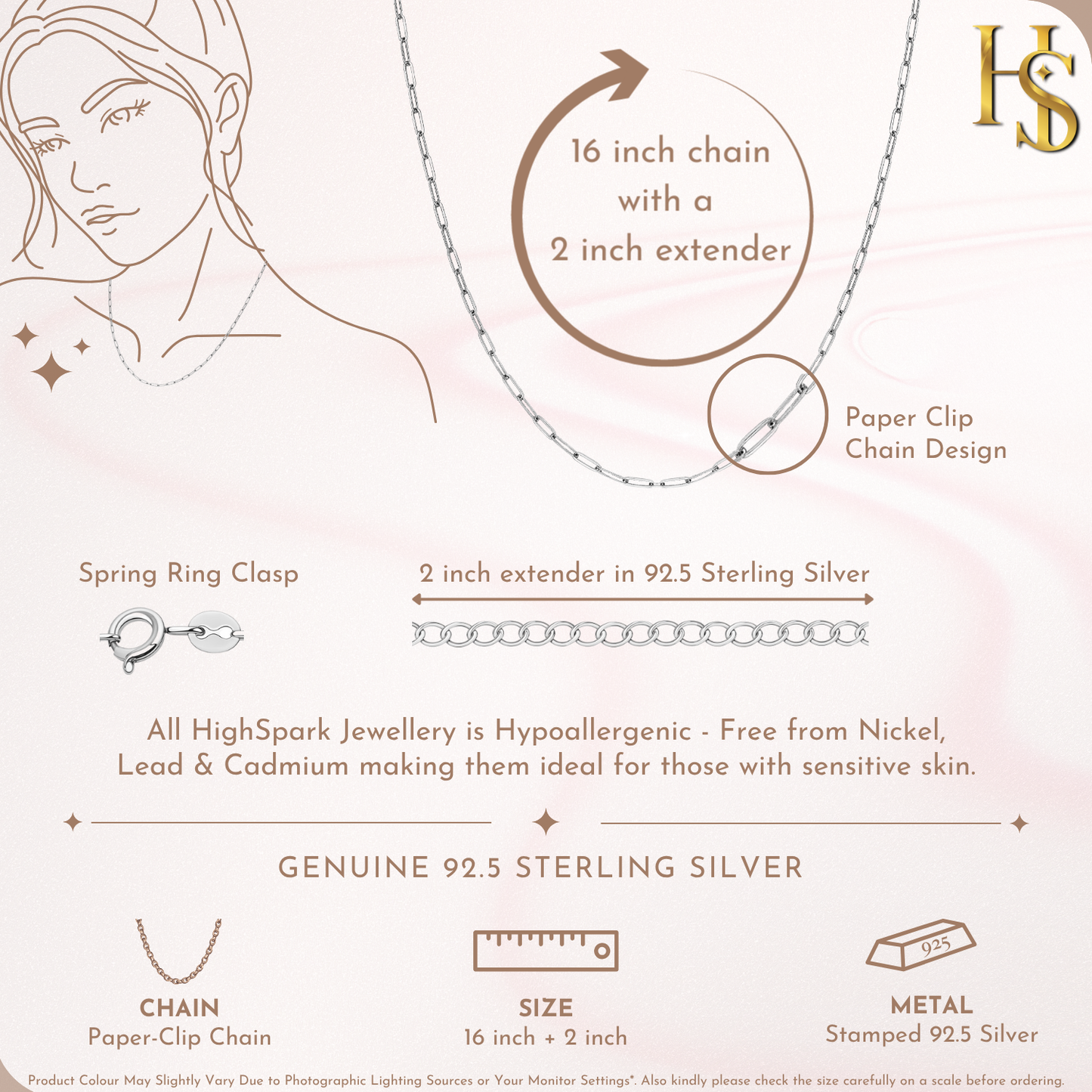 Pristine Paper Clip Chain in 925 Sterling Silver For Women