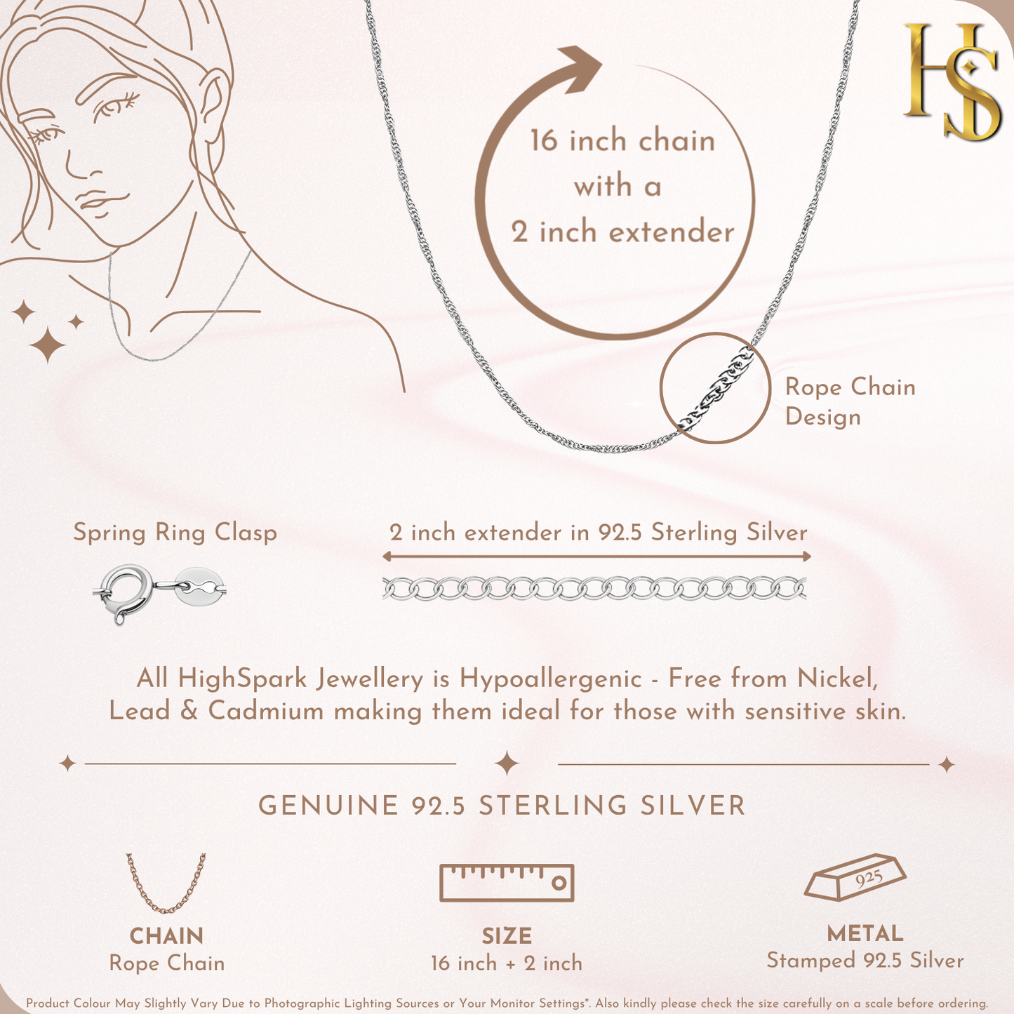 Radiant Rope Chain in 925 Sterling Silver For Women