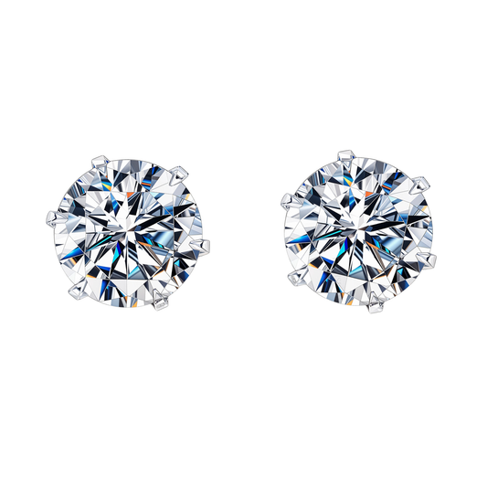 Simple Solitaire Stud Earrings - 92.5 Silver - Round Brilliant Swiss Zirconia Tops for everyday wear