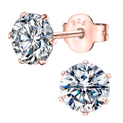 Classic Radiant Solitaire Stud Earrings in 925 Sterling Silver with 18k Rose Gold Finish For Women