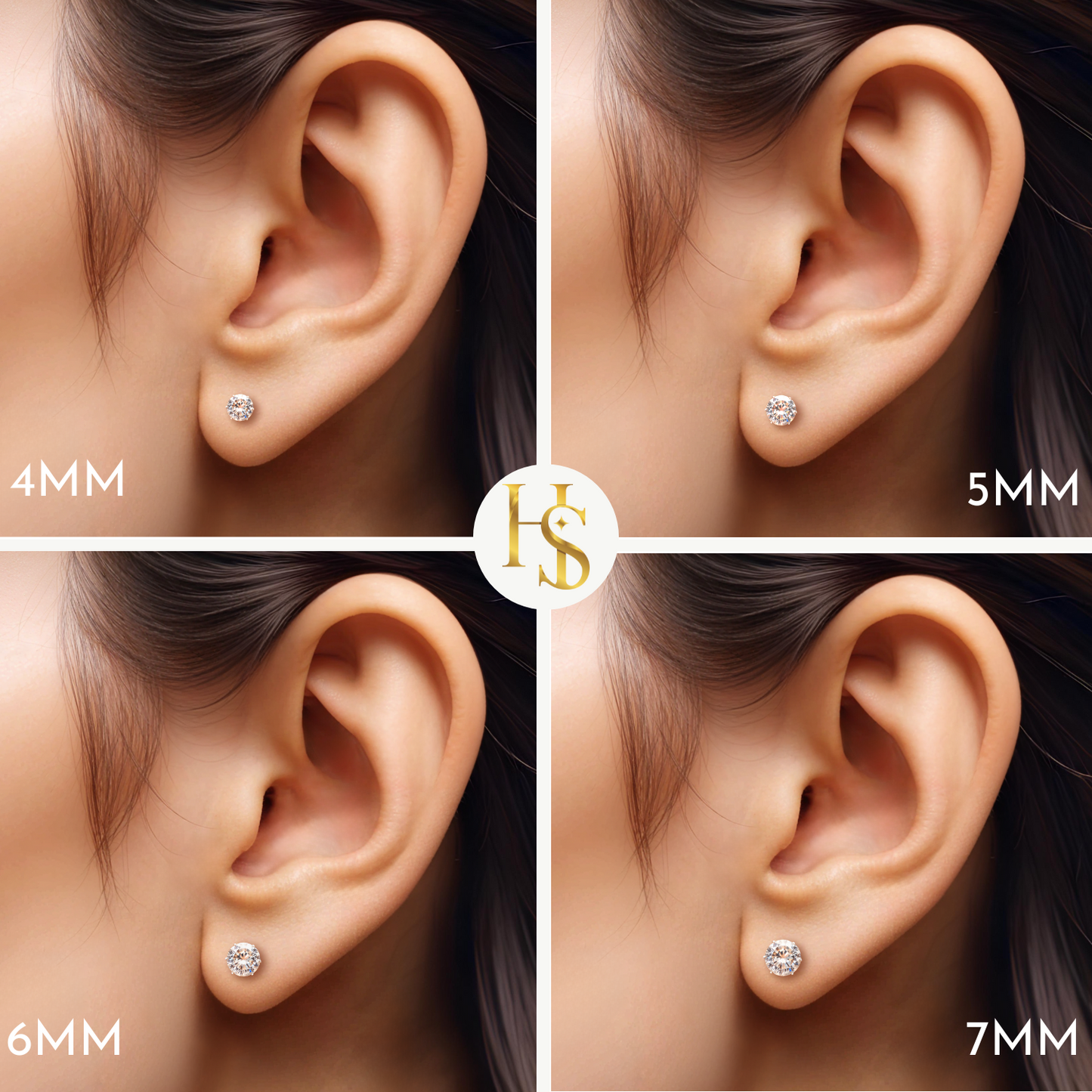 Simple Solitaire Stud Earrings - 92.5 Silver - Round Brilliant Swiss Zirconia Tops for everyday wear