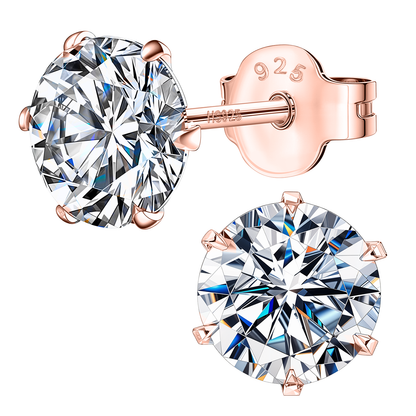 Classic Radiant Solitaire Stud Earrings in 925 Sterling Silver with 18k Rose Gold Finish For Women