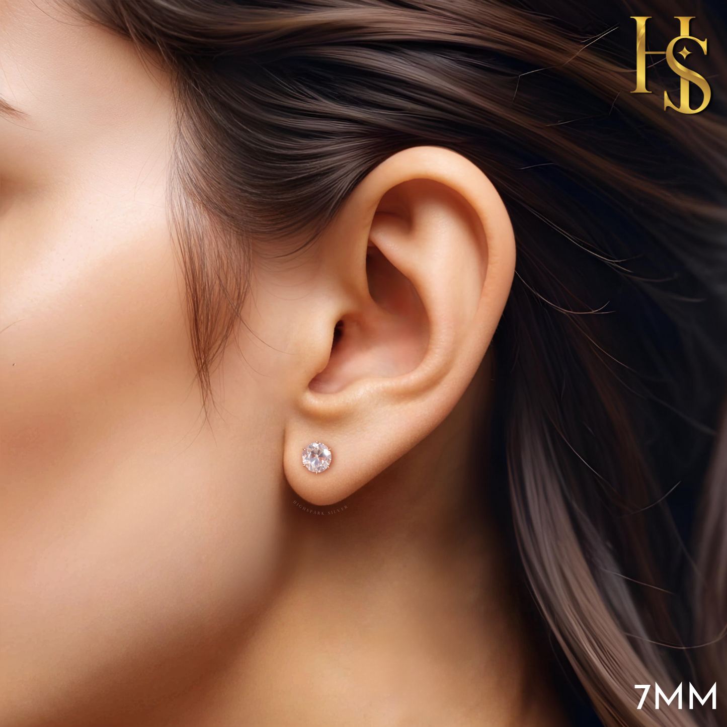 Classic Radiant Solitaire Stud Earrings in 925 Sterling Silver with 18k Rose Gold Finish For Women