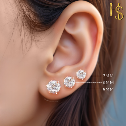 Classic Radiant Solitaire Stud Earrings in 925 Sterling Silver with 18k Rose Gold Finish For Women