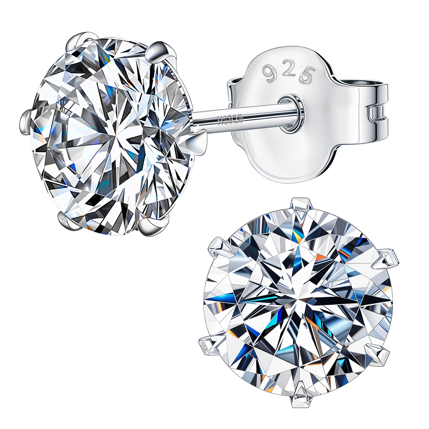 Simple Solitaire Stud Earrings - 92.5 Silver - Round Brilliant Swiss Zirconia Tops for everyday wear