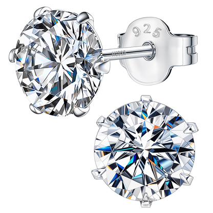 Simple Solitaire Stud Earrings - 92.5 Silver - Round Brilliant Swiss Zirconia Tops for everyday wear