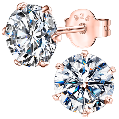 Classic Radiant Solitaire Stud Earrings in 925 Sterling Silver with 18k Rose Gold Finish For Women