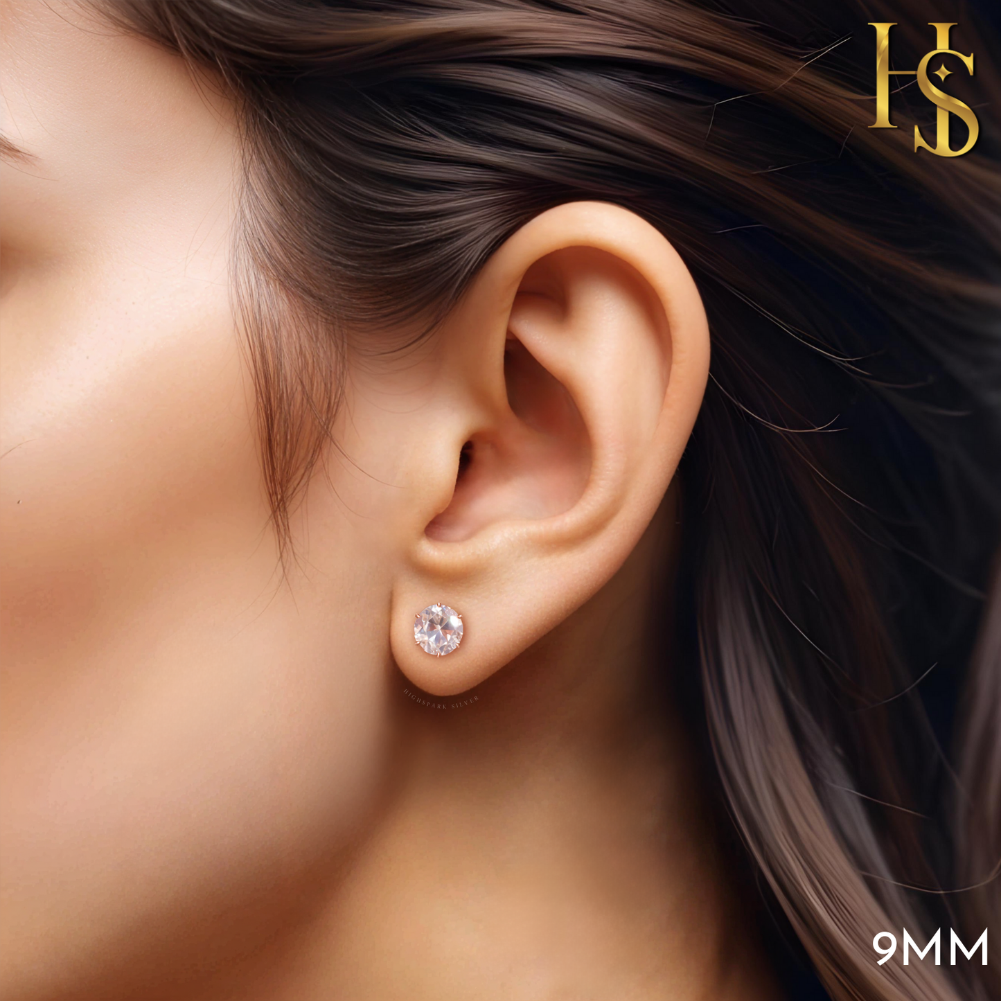 Classic Radiant Solitaire Stud Earrings in 925 Sterling Silver with 18k Rose Gold Finish For Women