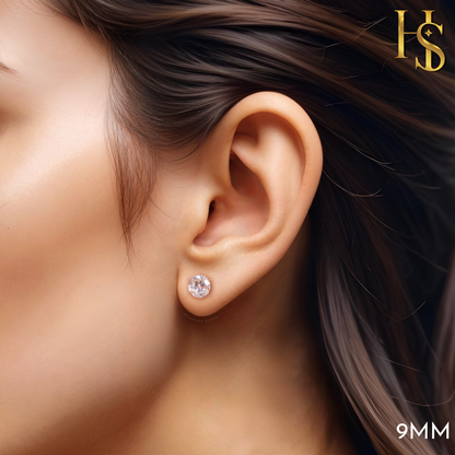 Classic Radiant Solitaire Stud Earrings in 925 Sterling Silver with 18k Rose Gold Finish For Women