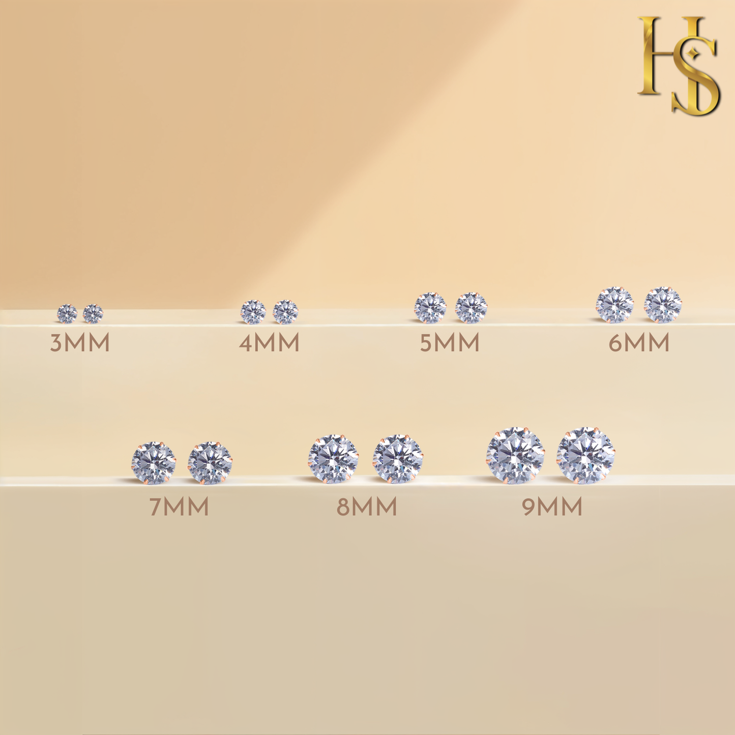 Classic Radiant Solitaire Stud Earrings in 925 Sterling Silver with 18k Rose Gold Finish For Women