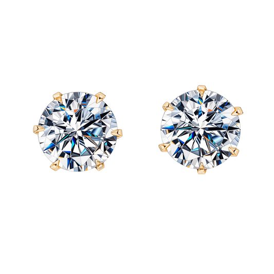 Gold Simple Solitaire Stud Earrings - 92.5 Silver - Round Brilliant Zirconia Tops for everyday wear in 18K Gold Finish