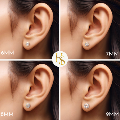 Gold Simple Solitaire Stud Earrings - 92.5 Silver - Round Brilliant Zirconia Tops for everyday wear in 18K Gold Finish