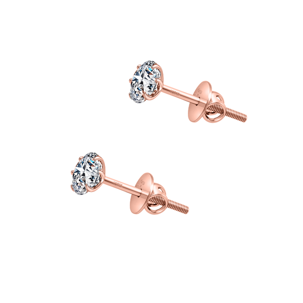 Classic Radiant Solitaire Screwback Stud Earrings in 925 Sterling Silver with 18k Rose Gold Finish For Women