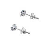 A pair of classic silver earrings for women, featuring round American diamonds in a six-prong setting with secure screwbacks.