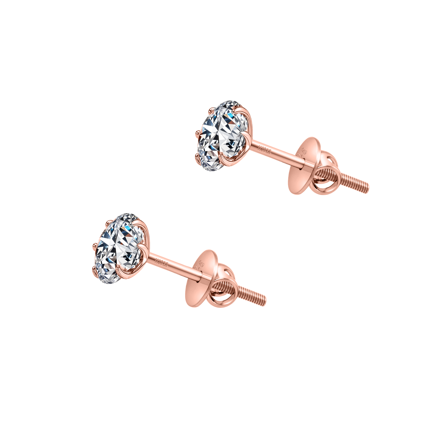 Classic Radiant Solitaire Screwback Stud Earrings in 925 Sterling Silver with 18k Rose Gold Finish For Women