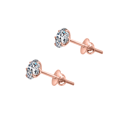Classic Radiant Solitaire Screwback Stud Earrings in 925 Sterling Silver with 18k Rose Gold Finish For Women