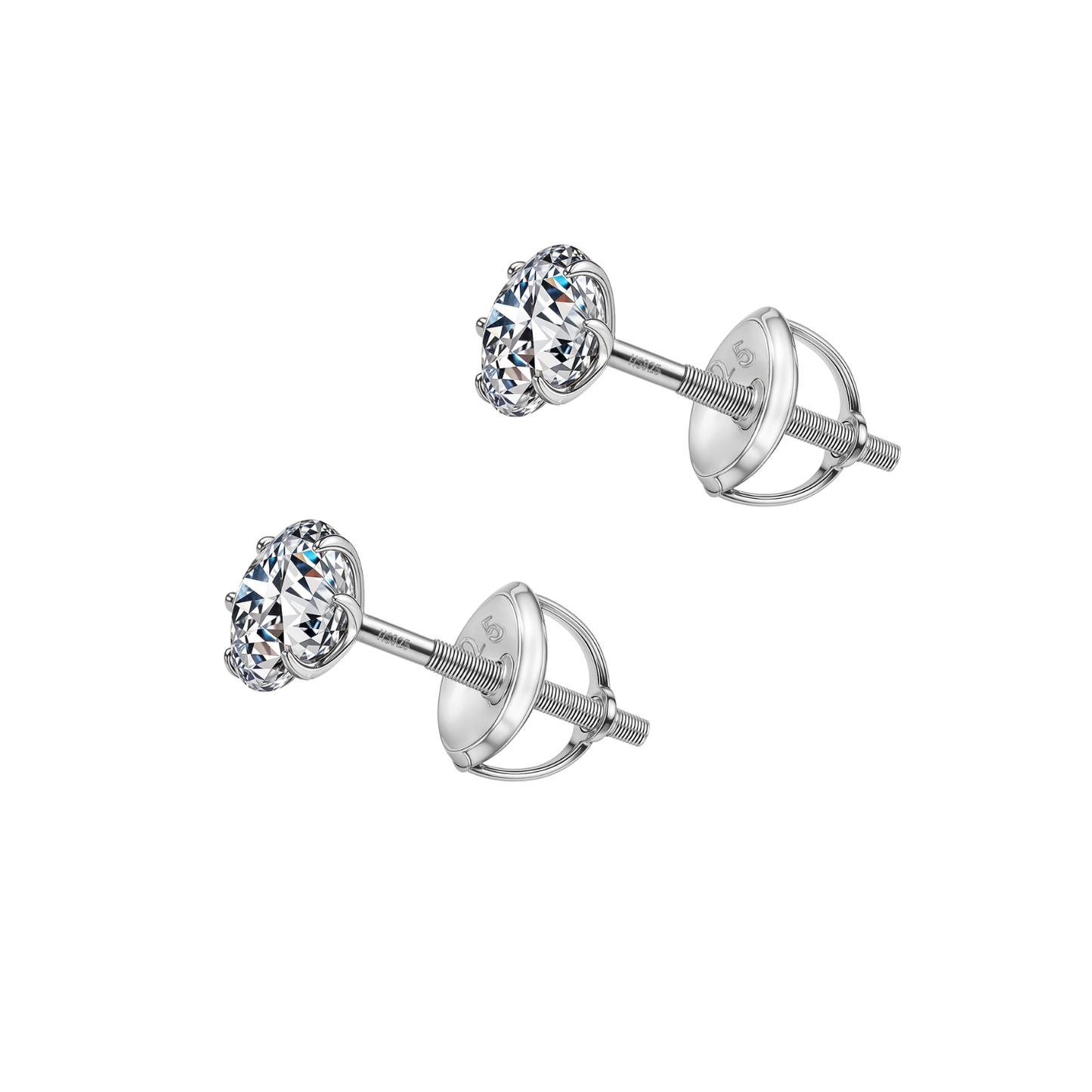 Screwback Solitaire Stud Earrings - 92.5 Silver - Round Cubic Zirconia Tops for everyday wear