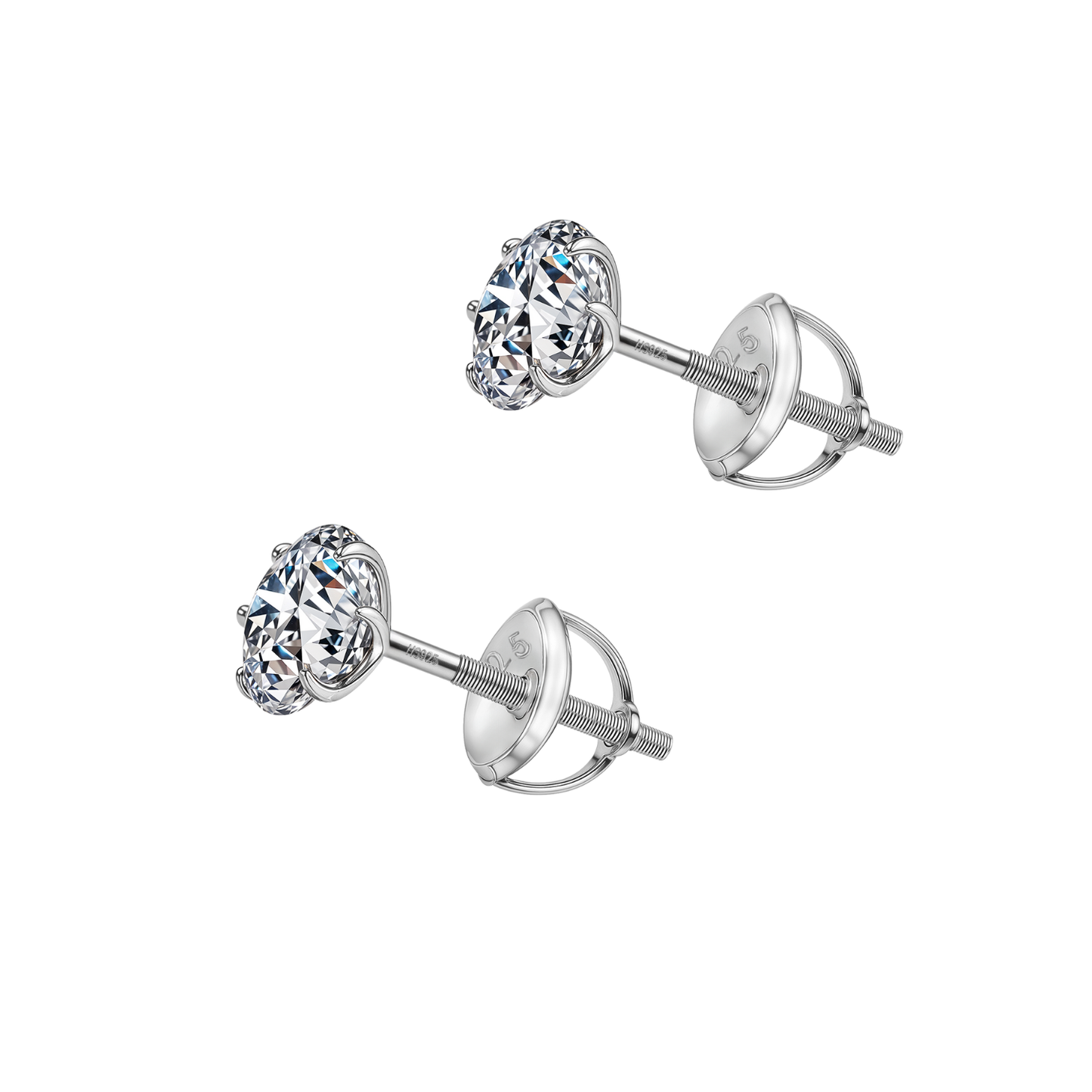 Screwback Solitaire Stud Earrings - 92.5 Silver - Round Cubic Zirconia Tops for everyday wear