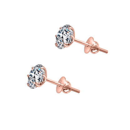 Classic Radiant Solitaire Screwback Stud Earrings in 925 Sterling Silver with 18k Rose Gold Finish For Women