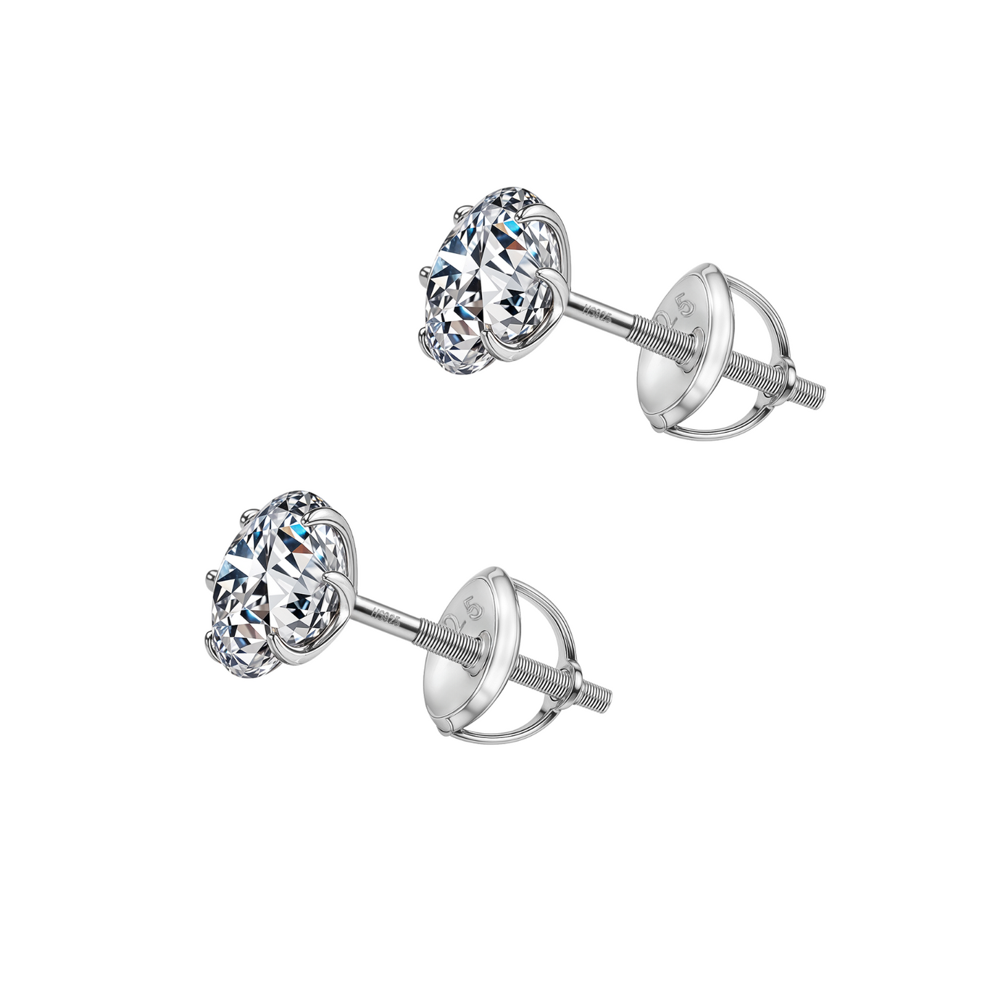 Screwback Solitaire Stud Earrings - 92.5 Silver - Round Cubic Zirconia Tops for everyday wear