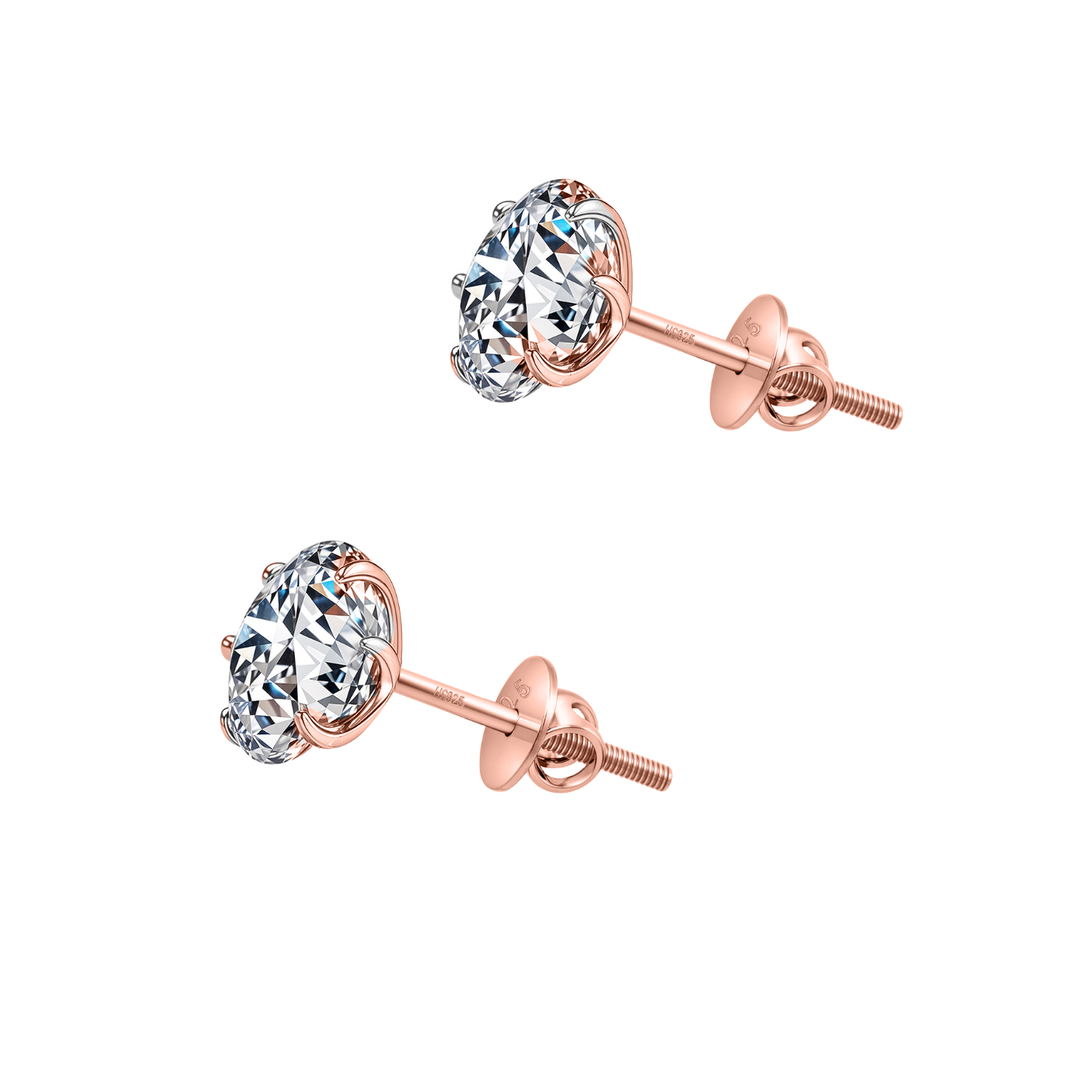 Classic Radiant Solitaire Screwback Stud Earrings in 925 Sterling Silver with 18k Rose Gold Finish For Women