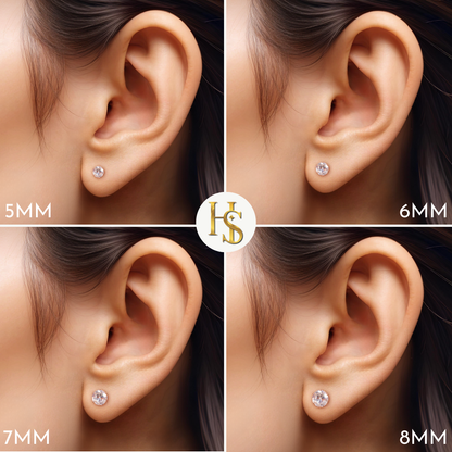 Classic Radiant Solitaire Screwback Stud Earrings in 925 Sterling Silver with 18k Rose Gold Finish For Women