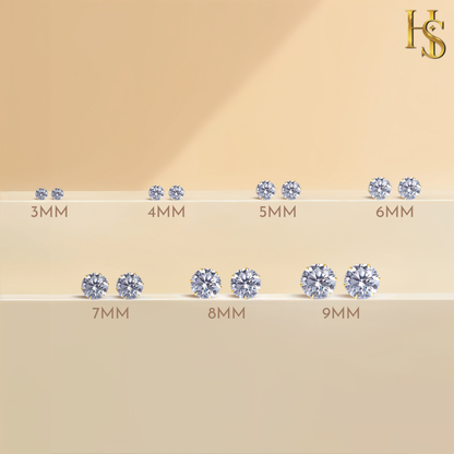Gold Simple Solitaire Screwbcak Earrings - 92.5 Silver - Round Brilliant Zirconia Tops for everyday wear in 18K Gold Finish
