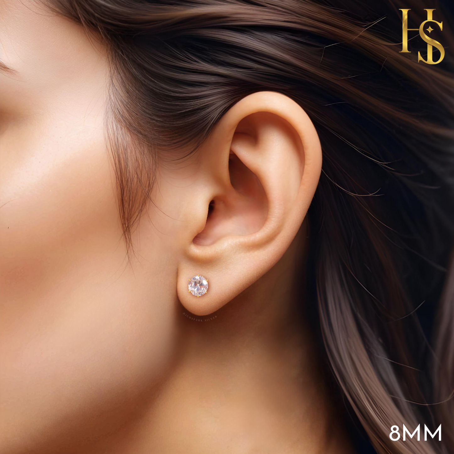 Gold Simple Solitaire Screwbcak Earrings - 92.5 Silver - Round Brilliant Zirconia Tops for everyday wear in 18K Gold Finish