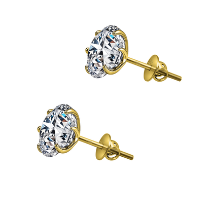 Gold Simple Solitaire Screwbcak Earrings - 92.5 Silver - Round Brilliant Zirconia Tops for everyday wear in 18K Gold Finish