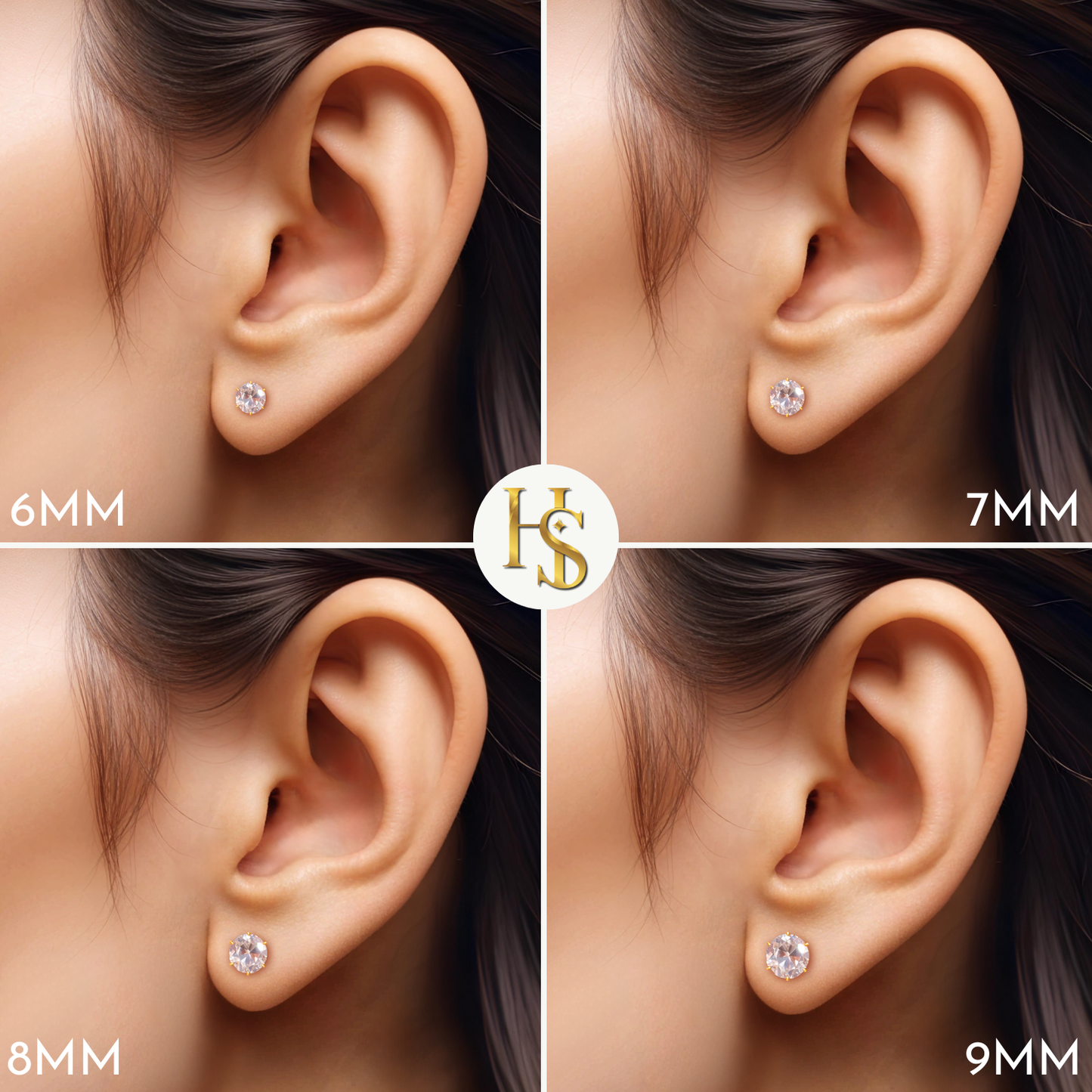 Gold Simple Solitaire Screwbcak Earrings - 92.5 Silver - Round Brilliant Zirconia Tops for everyday wear in 18K Gold Finish