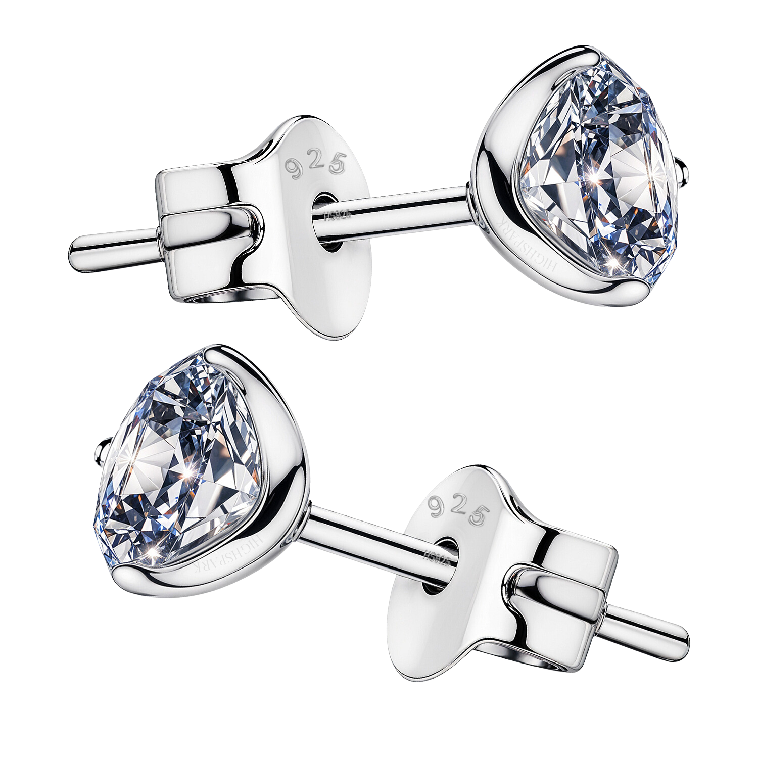 A pair of solitaire stud earrings with round American diamonds in a three-prong martini setting.