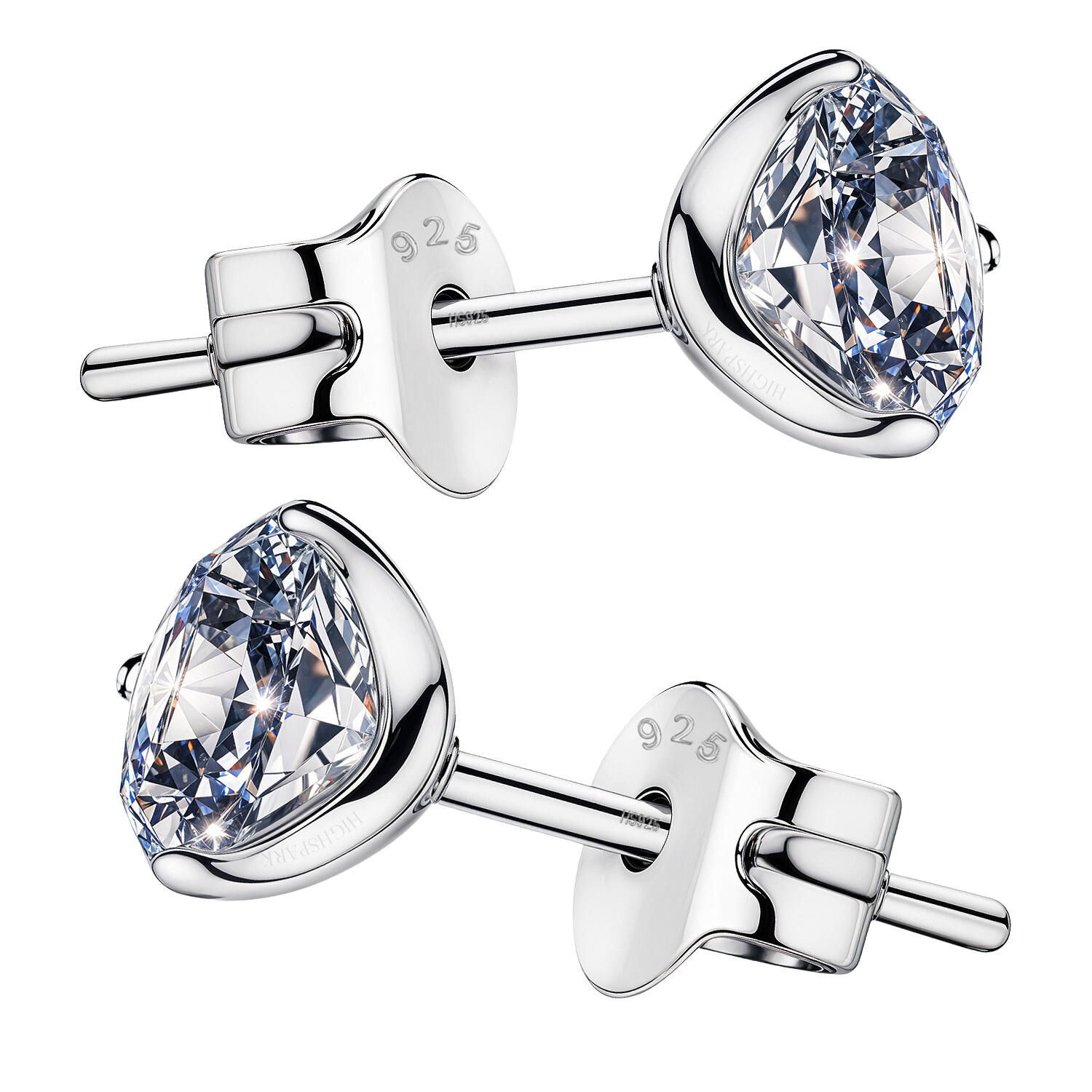 A pair of solitaire stud earrings with round American diamonds in a three-prong martini setting.