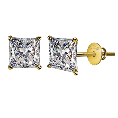Pristine Princess Cut Solitaire Screwback Stud Earrings in 925 Silver -  18k gold Finish