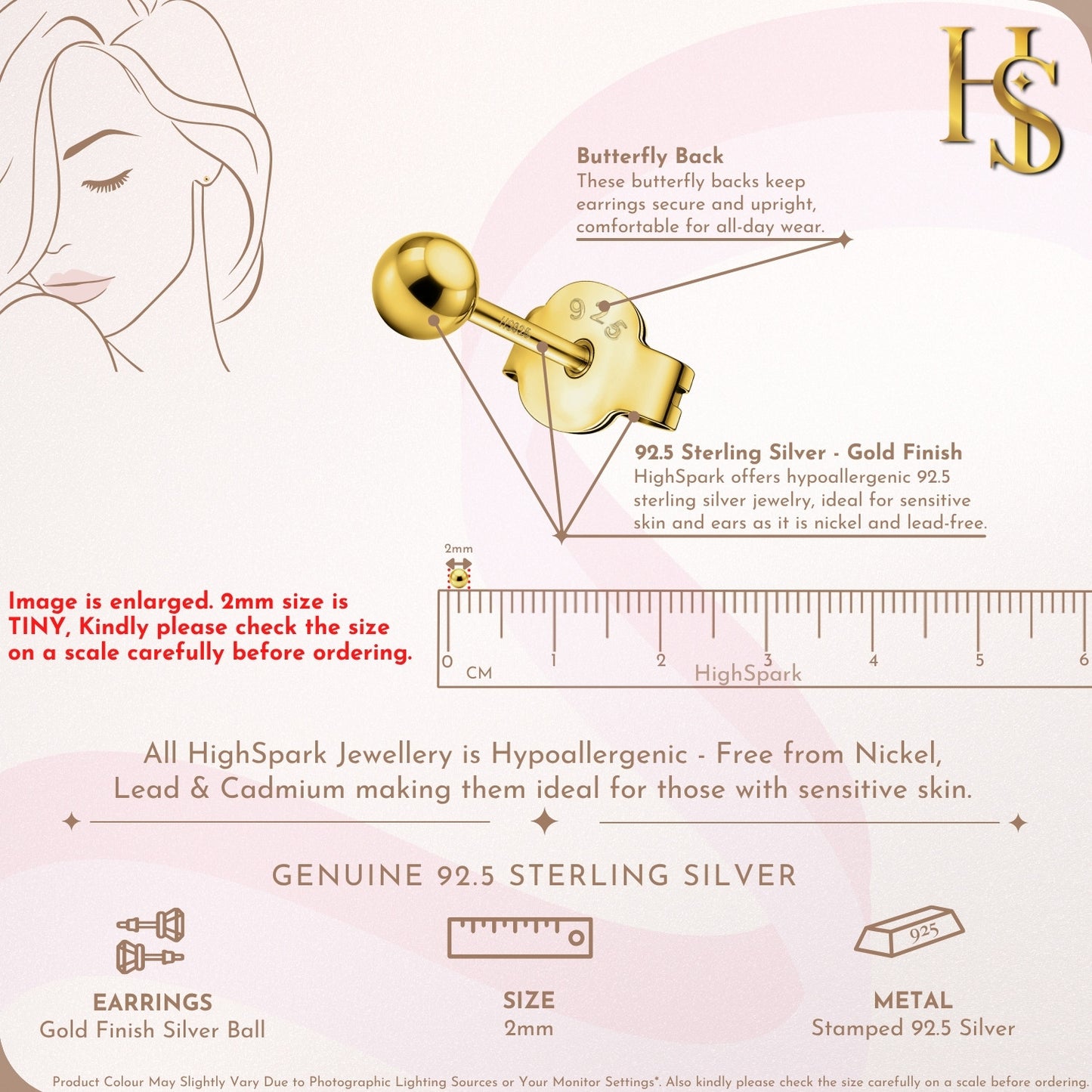 Gold Ball Earrings in Pure 92.5 Sterling Silver - Simple and elegant earrings in 18K Gold finish