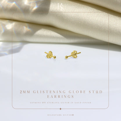 Gold Ball Earrings in Pure 92.5 Sterling Silver - Simple and elegant earrings in 18K Gold finish
