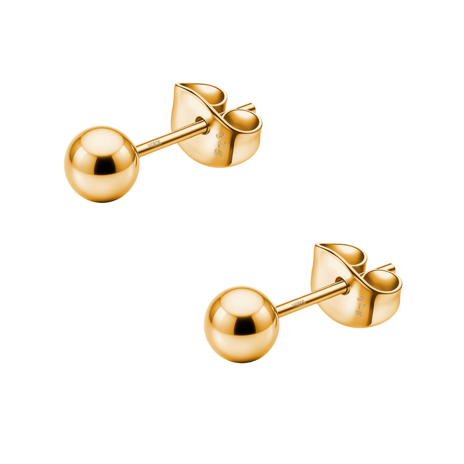 Gold Ball Earrings in Pure 92.5 Sterling Silver - Simple and elegant earrings in 18K Gold finish HighSpark