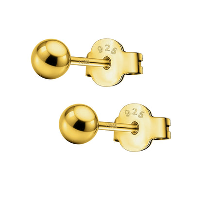 Gold Ball Earrings in Pure 92.5 Sterling Silver - Simple and elegant earrings in 18K Gold finish