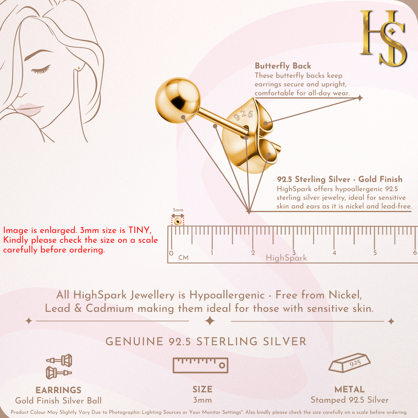 Gold Ball Earrings in Pure 92.5 Sterling Silver - Simple and elegant earrings in 18K Gold finish