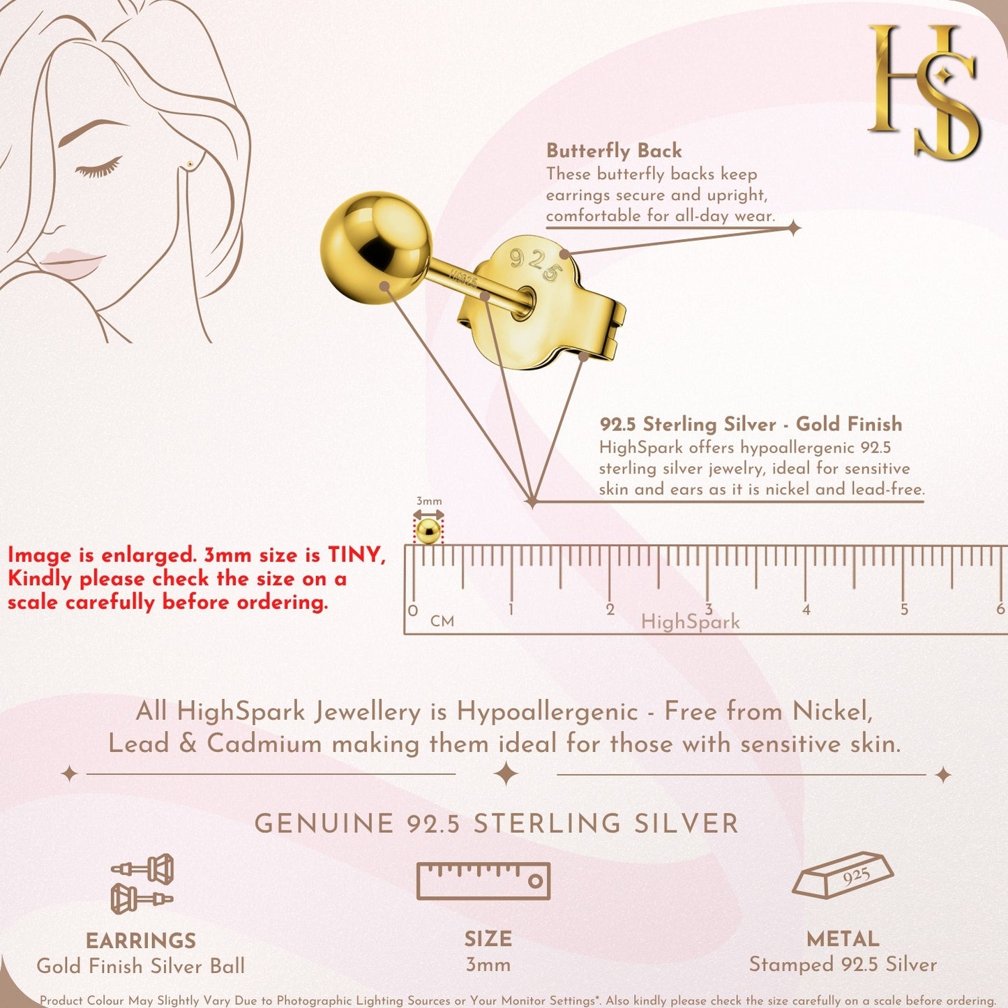 Gold Ball Earrings in Pure 92.5 Sterling Silver - Simple and elegant earrings in 18K Gold finish