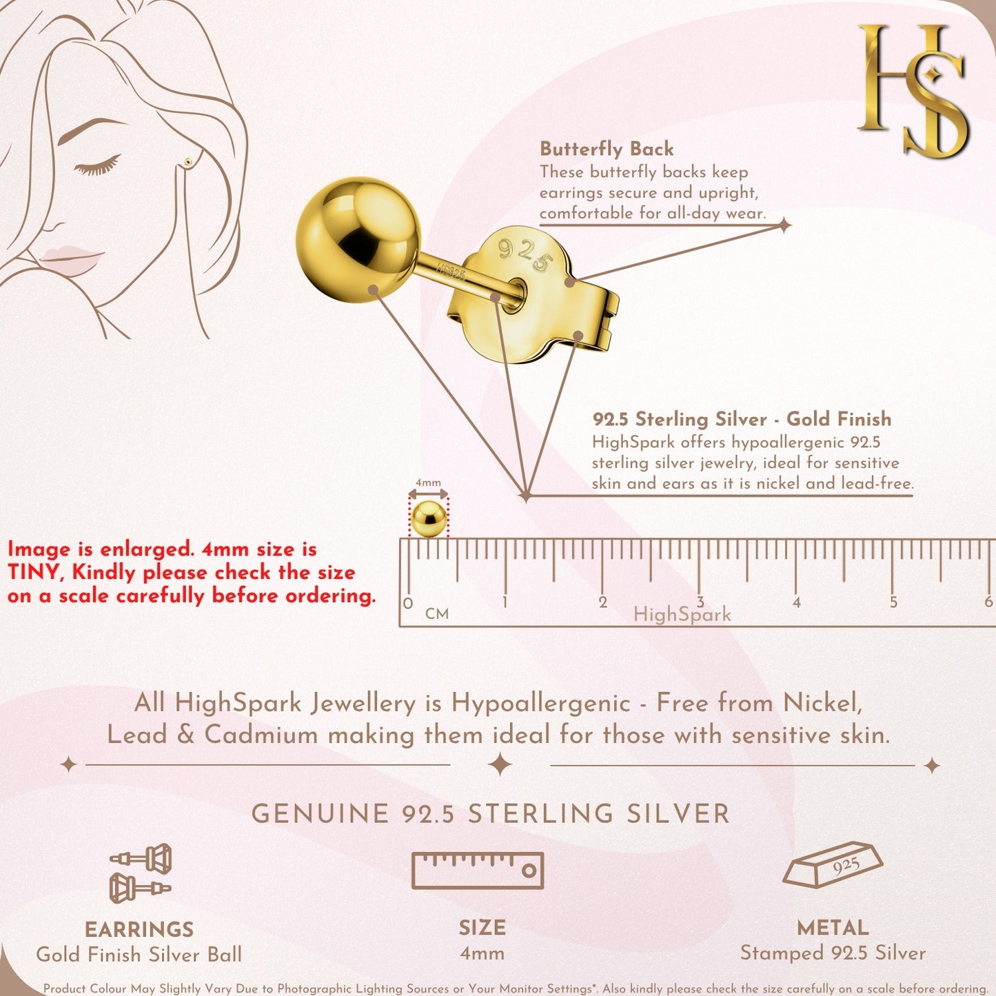 Gold Ball Earrings in Pure 92.5 Sterling Silver - Simple and elegant earrings in 18K Gold finish