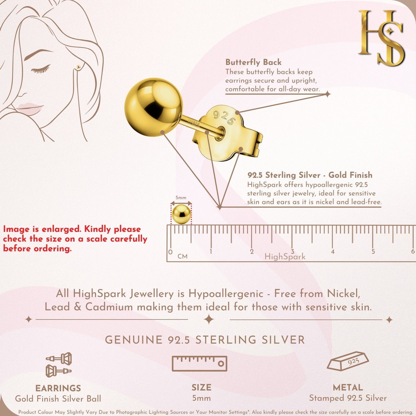 Gold Ball Earrings in Pure 92.5 Sterling Silver - Simple and elegant earrings in 18K Gold finish