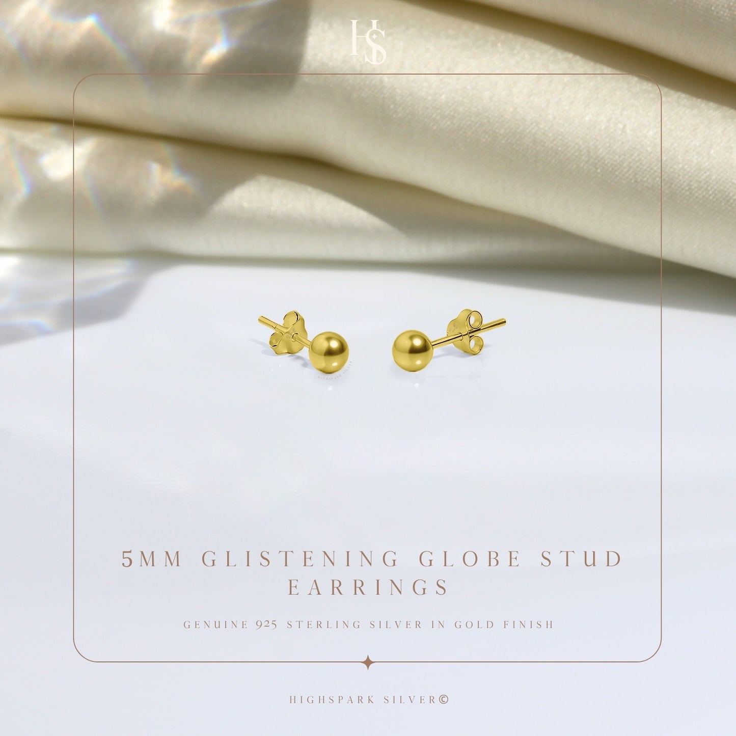 Gold Ball Earrings in Pure 92.5 Sterling Silver - Simple and elegant earrings in 18K Gold finish
