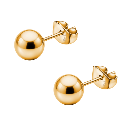 Gold Ball Earrings in Pure 92.5 Sterling Silver - Simple and elegant earrings in 18K Gold finish