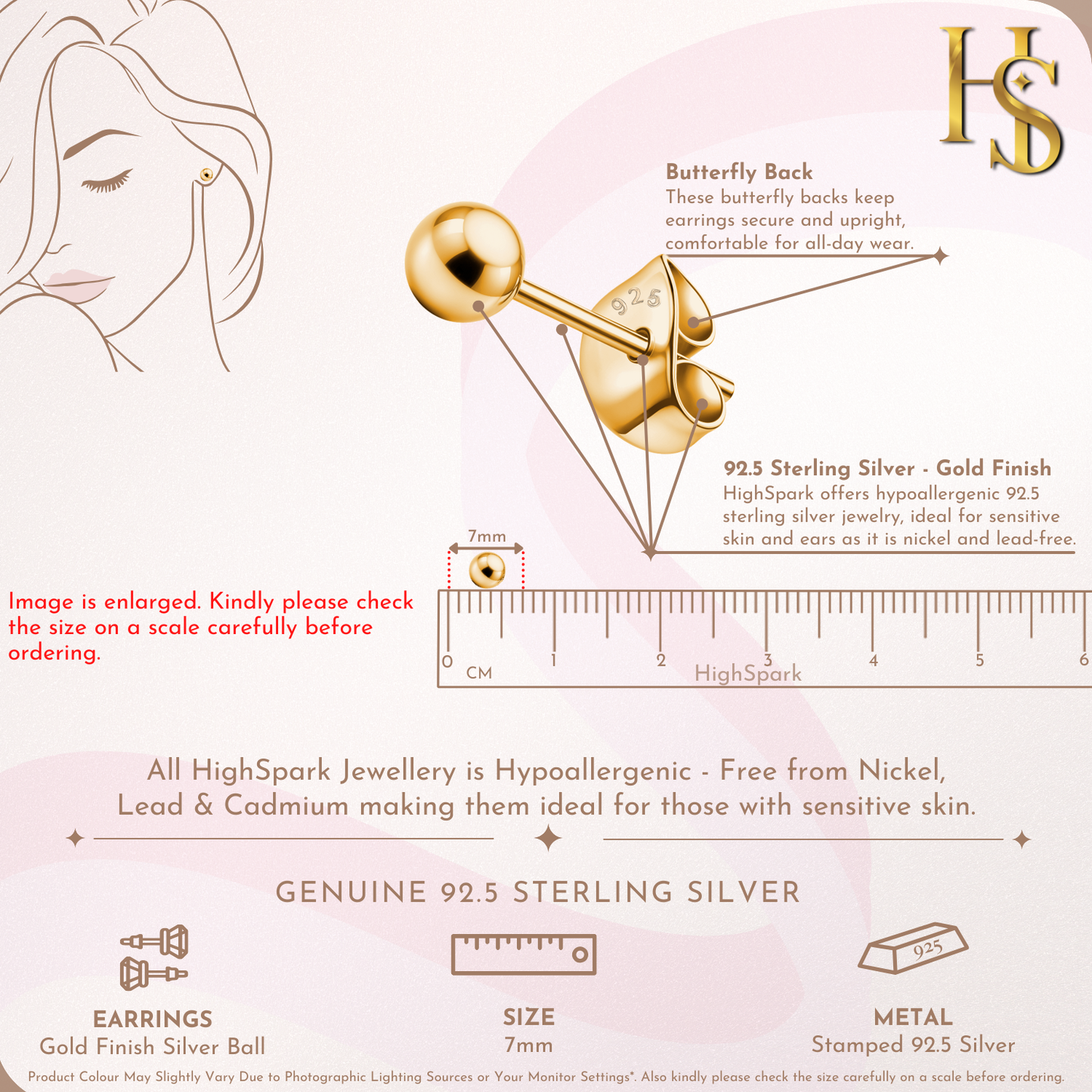 Gold Ball Earrings in Pure 92.5 Sterling Silver - Simple and elegant earrings in 18K Gold finish