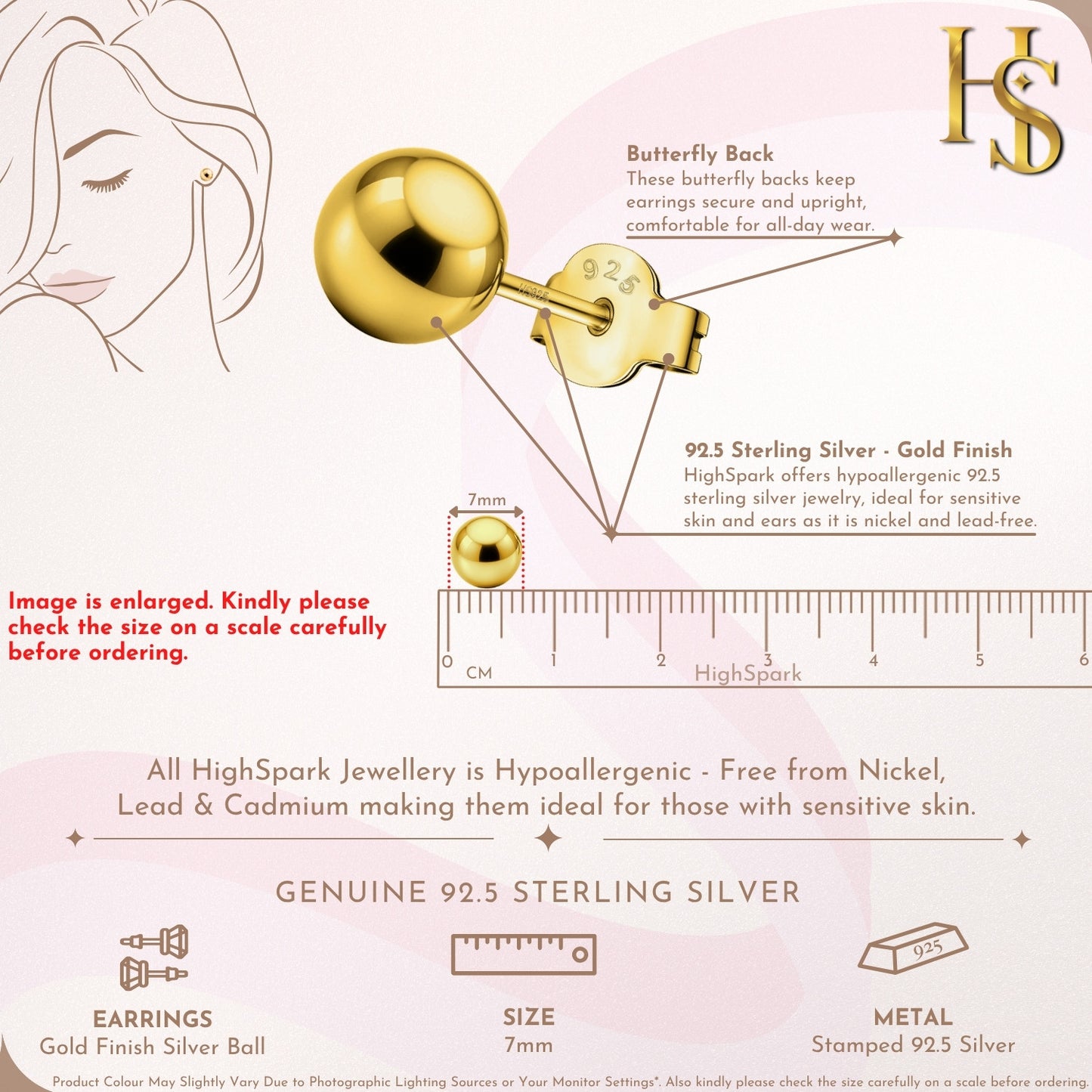 Gold Ball Earrings in Pure 92.5 Sterling Silver - Simple and elegant earrings in 18K Gold finish